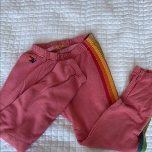 Pink Aviator Nation Sweatpants with rainbow strips